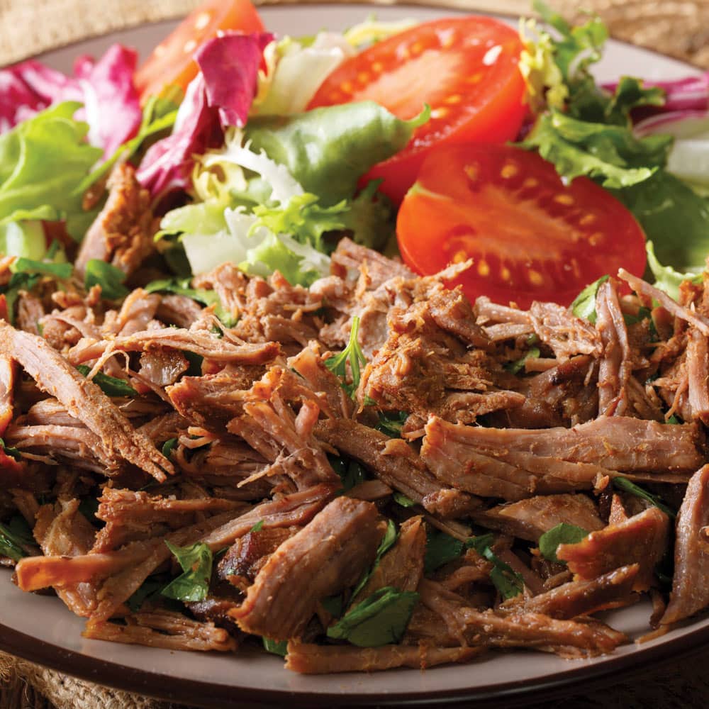 shredded beef with salad